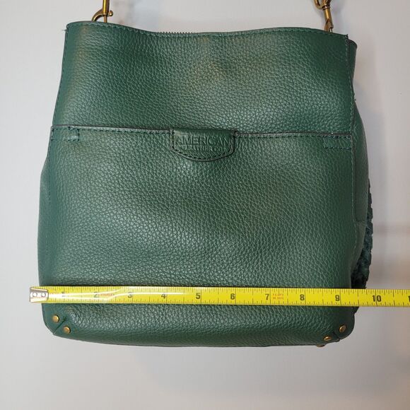 American Leather Co Luca Triple Entry Crossbody Bag Deep Emerald Green Pebbeled - Picture 12 of 15